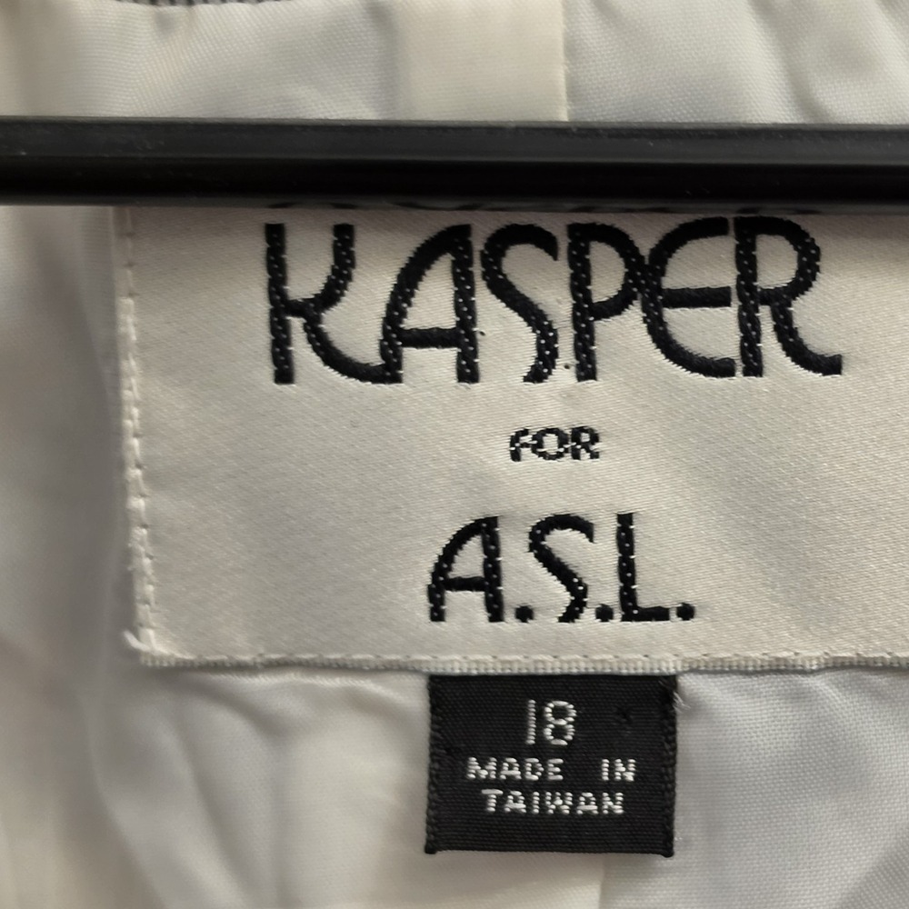 Vintage Kasper ASL Plaid White Black Blazer Size 18 - Picture 5 of 8